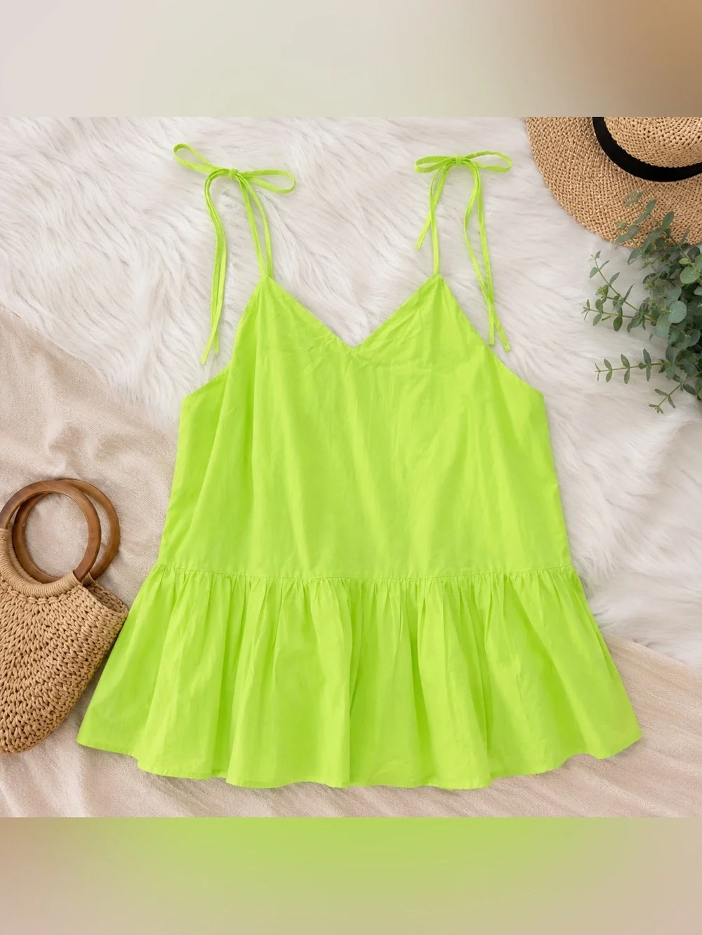 Showpo. | Dresses | Showpo Quira Lime Green Tie Strap Tiered Mini Dress  Cotton Nwt Us | Poshmark